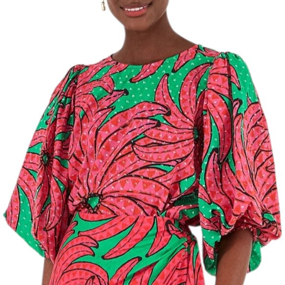 Farm Rio - Women’s ‘Banana Pitta’ Print Cropped Blouse - Green w/ Pink, X-Small - Picture 1 of 15